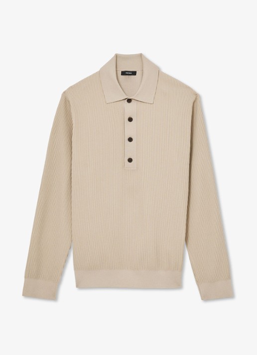Reiss Admiral regular fit polo met ribstructuur - voorkant 2 beige