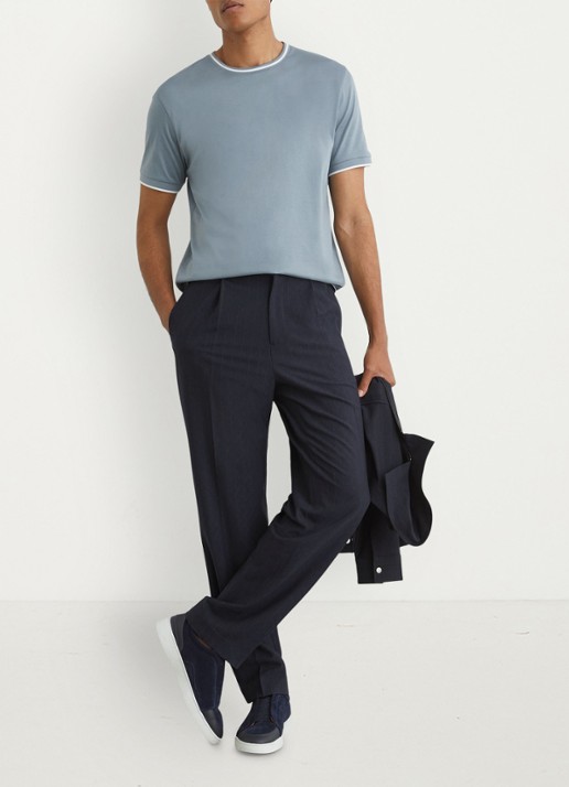 Reiss Ainsley T-shirt met gestreept detail - voorkant 3 staalblauw