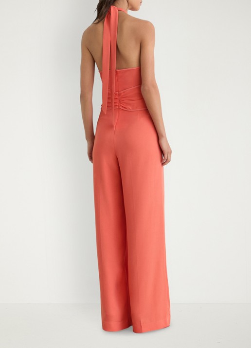 Reiss Akia wide fit jumpsuit met steekzakken - achterkant koraalroze