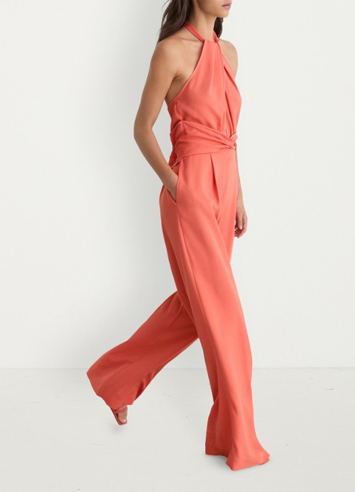 Reiss Akia wide fit jumpsuit met steekzakken - detail 4 koraalroze