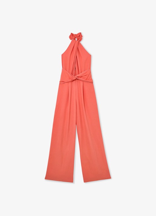 Reiss Akia wide fit jumpsuit met steekzakken - voorkant 7 koraalroze
