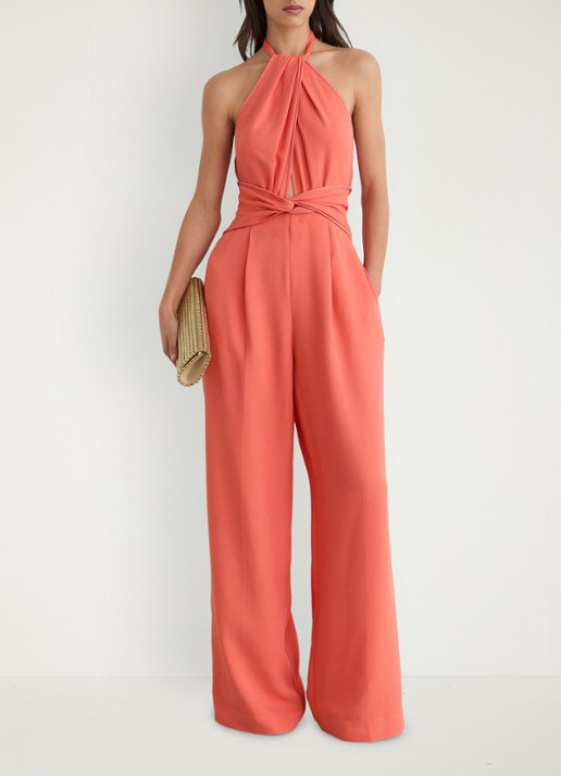 Reiss Akia wide fit jumpsuit met steekzakken - voorkant 8 koraalroze