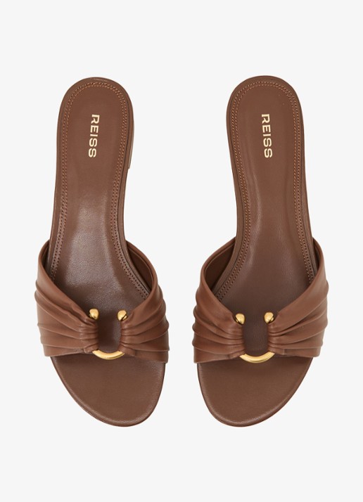 Reiss Alana slipper van leer - detail 4 bruin
