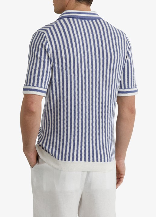 Reiss Alba regular fit polo met streepprint - achterkant blauw