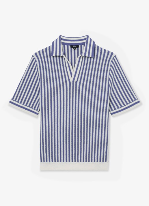Reiss Alba regular fit polo met streepprint - voorkant 5 blauw