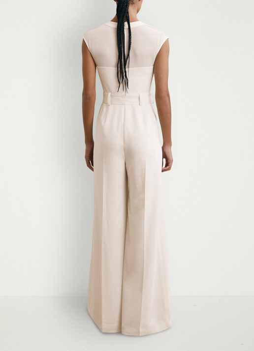 Reiss Alba wide fit jumpsuit met mesh en ceintuur - achterkant wit