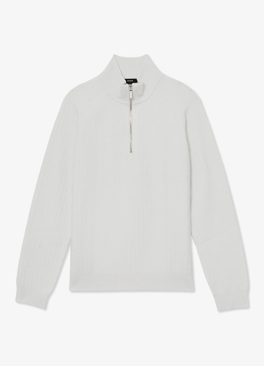 Reiss Aldershop grofgebreid trui met halve rits - voorkant 2 wit