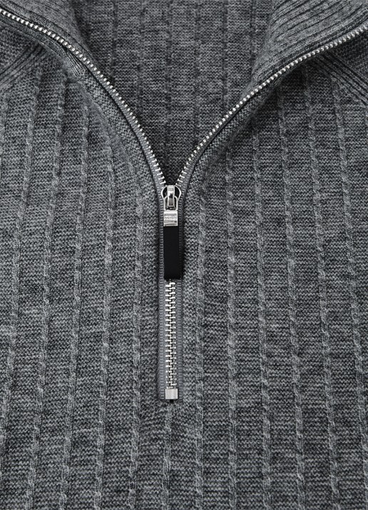 Reiss Aldershop grofgebreid trui met halve rits - detail 5 grijsmele