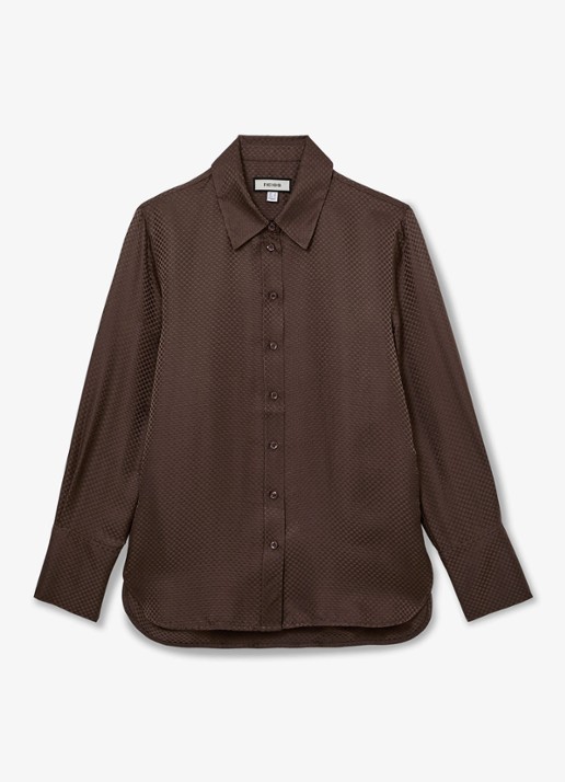 Reiss Aliana blouse met jacquard dessin - voorkant 2 bruin