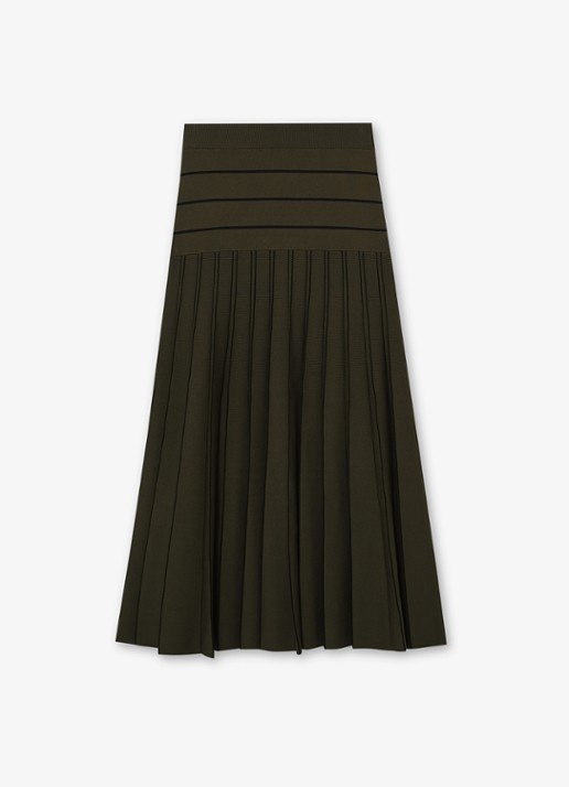 Reiss Alice midi jurk met plooien - voorkant 6 khaki