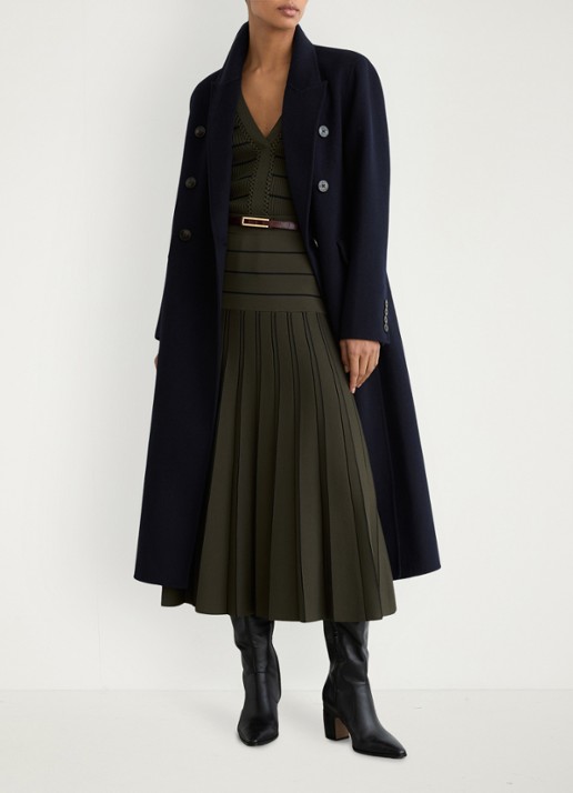 Reiss Alice midi jurk met plooien - voorkant 7 khaki