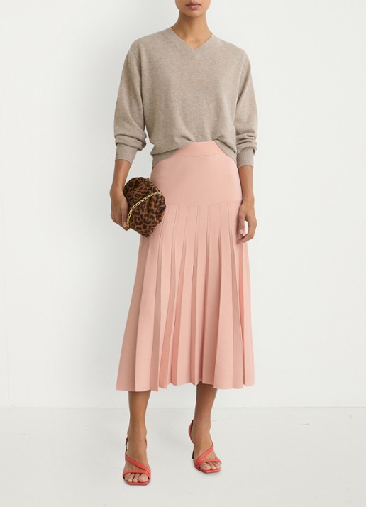 Reiss Alice midi rok met plooien - voorkant 5 oudroze