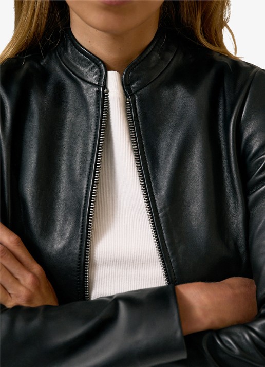 Reiss Allie bikerjack van schapenleer - detail 2 zwart
