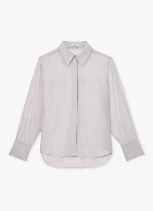 Reiss Ally blouse met streepprint - voorkant blauwgrijs