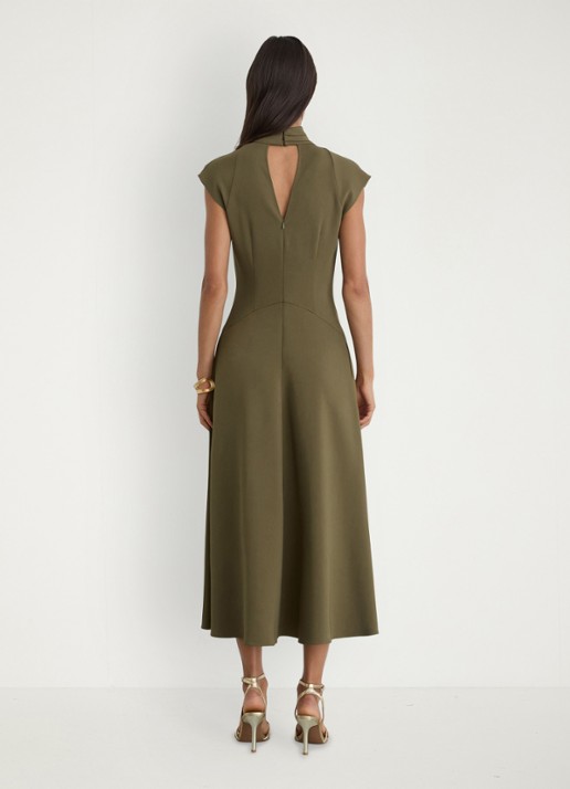 Reiss ALMA midi A-lijn jurk met plooien  - achterkant 3 khaki