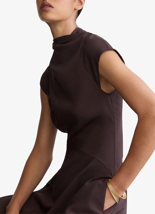 Reiss ALMA midi A-lijn jurk met plooien  - detail 2 aubergine