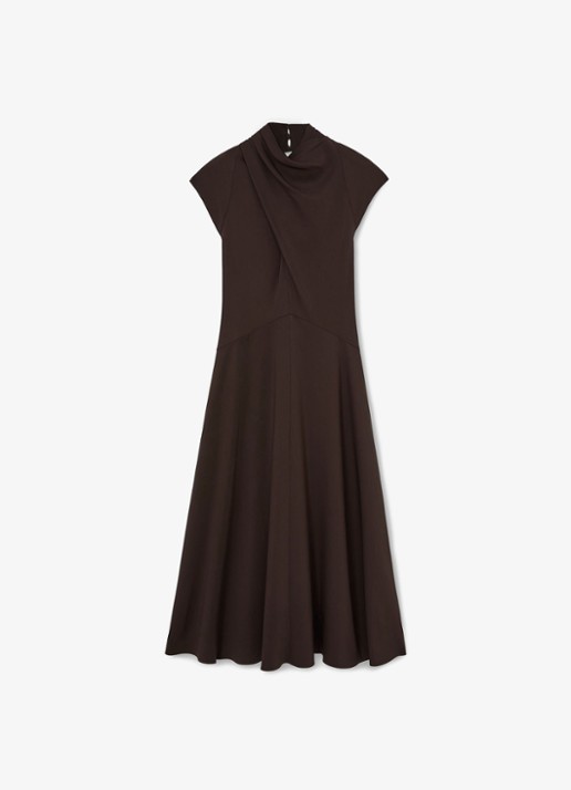 Reiss ALMA midi A-lijn jurk met plooien  - voorkant 4 aubergine