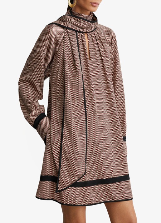 Reiss Alwen mini jurk met print en sjaalkraag - detail 3 rood