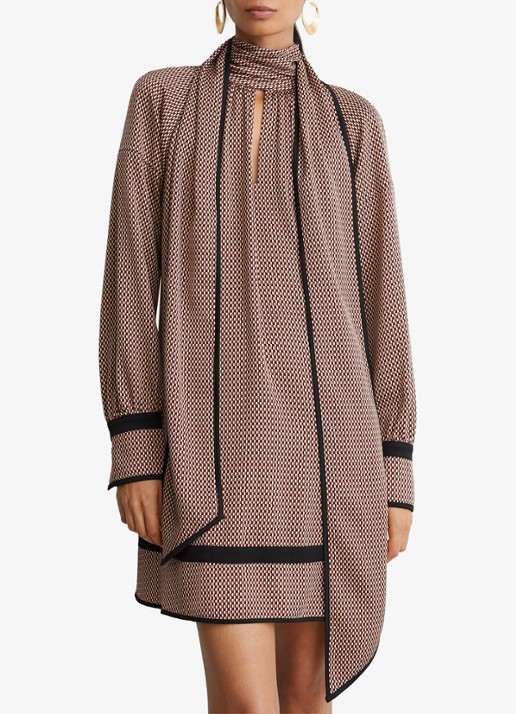 Reiss Alwen mini jurk met print en sjaalkraag - detail 4 rood