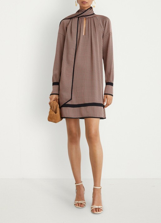 Reiss Alwen mini jurk met print en sjaalkraag - detail 5 rood
