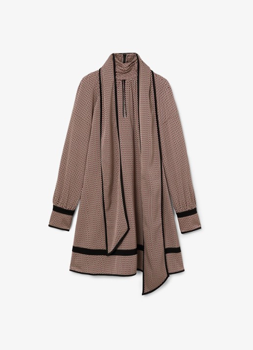Reiss Alwen mini jurk met print en sjaalkraag - voorkant rood