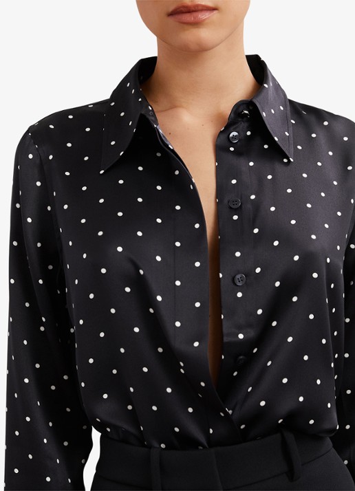 Reiss Ameira blouse van zijde met stippenprint - detail 4 donkerblauw