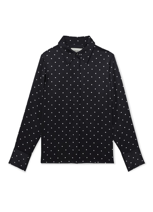 Reiss Ameira blouse van zijde met stippenprint - voorkant donkerblauw