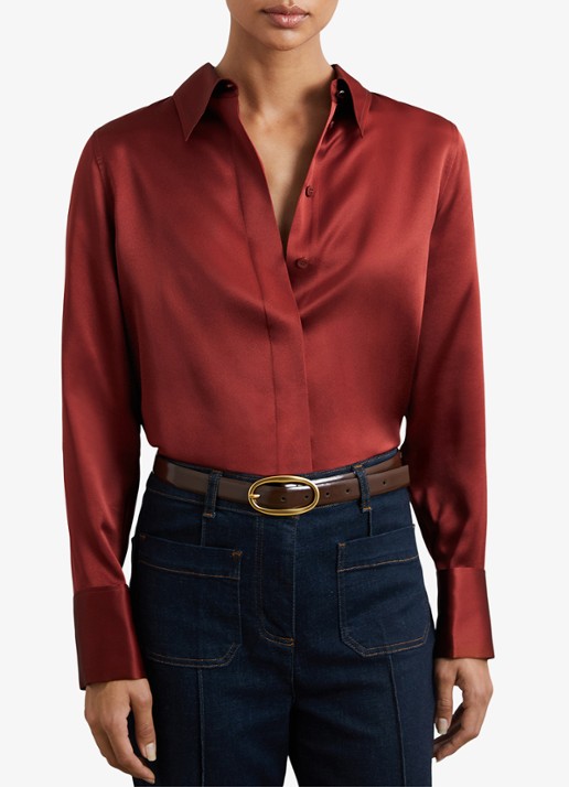 Reiss Ameira blouse van zijde - detail donkerrood