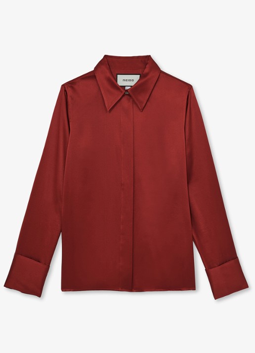 Reiss Ameira blouse van zijde - voorkant 4 donkerrood