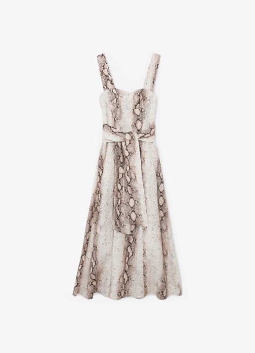 Reiss Amy midi jurk in linnenblend met slangenprint - voorkant 4 beige