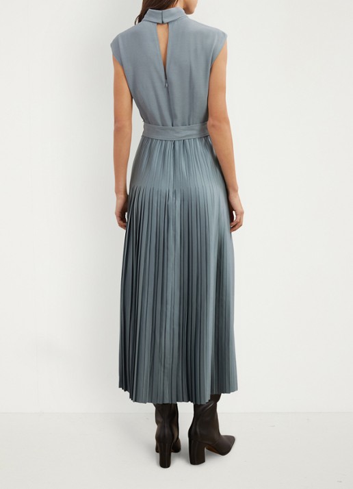 Reiss Ania midi jurk met plooien en col - achterkant donkerblauw