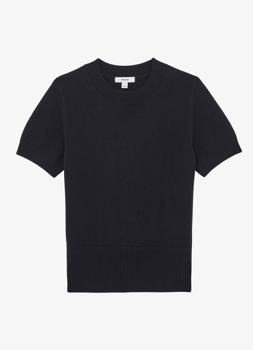Reiss Anita fijngebreid T-shirt in wolblend - voorkant blauw