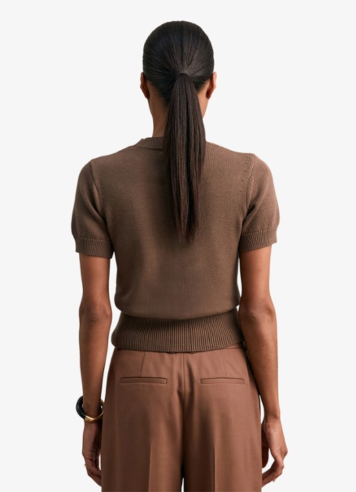 Reiss Anita fijngebreid T-shirt in wolblend - achterkant 6 bruin