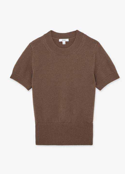 Reiss Anita fijngebreid T-shirt in wolblend - voorkant 4 bruin