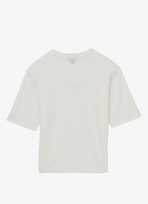 Reiss Annabel oversized T-shirt met V-hals - voorkant ivoor