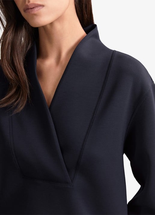 Reiss ANNABEL Premium Interlock Shawl-Neck Sweatshirt with Modal - detail 3 blauw