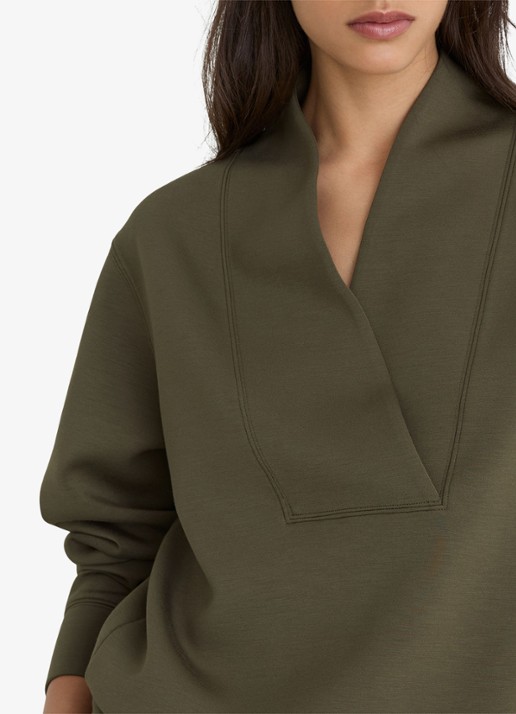 Reiss ANNABEL Premium Interlock Shawl-Neck Sweatshirt with Modal - detail 5 khaki green / groen