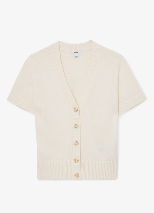 Reiss Anya fijngebreid vest in wolblend - voorkant 2 wit