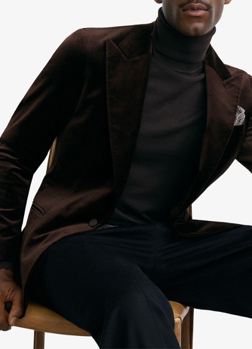 Reiss Apsara slim fit colbert van fluweel met borstzak - detail 5 brown / bruin
