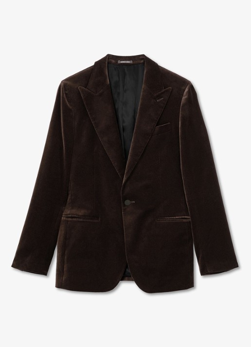 Reiss Apsara slim fit colbert van fluweel met borstzak - voorkant brown / bruin