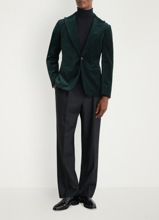 Reiss Apsara slim fit colbert van fluweel met borstzak - voorkant 7 donkergroen