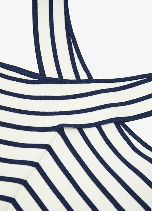 Reiss Aria fijngebreide top met streepprint - detail 2 wit / navy