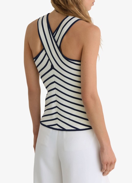 Reiss Aria fijngebreide top met streepprint - detail 3 wit / navy