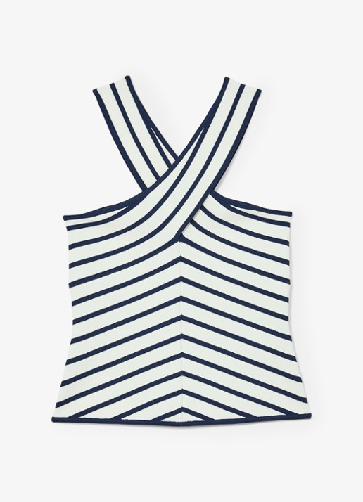 Reiss Aria fijngebreide top met streepprint - voorkant 4 wit / navy