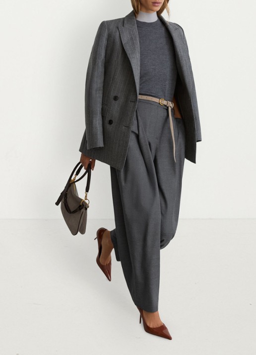 Reiss Aries high waist wide fit pantalon met steekzakken - detail 6 grijs