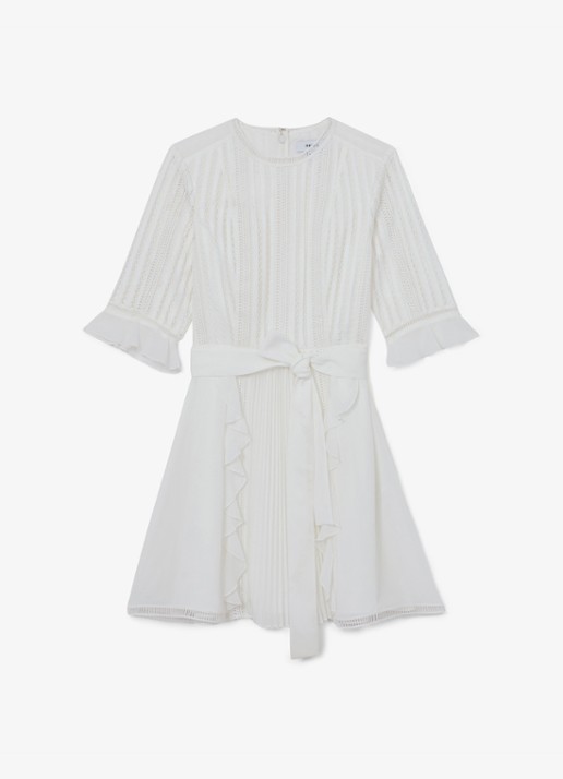 Reiss Armina mini jurk met strikceintuur - voorkant 2 wit