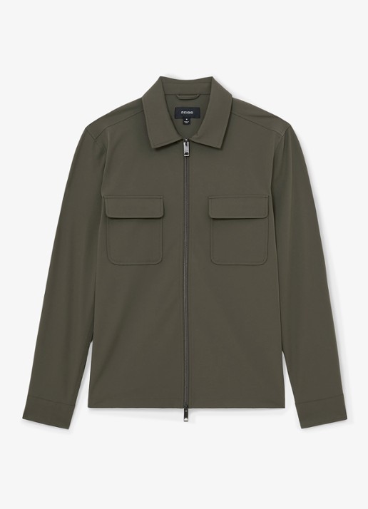 Reiss Ascend overshirt met borstzakken - voorkant 5 donkergroen