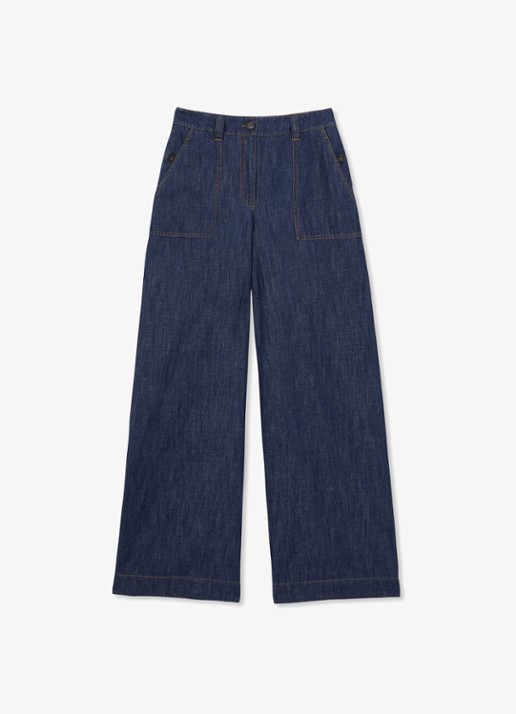Reiss Ashby high waist fit broek van chambray - voorkant 4 indigo