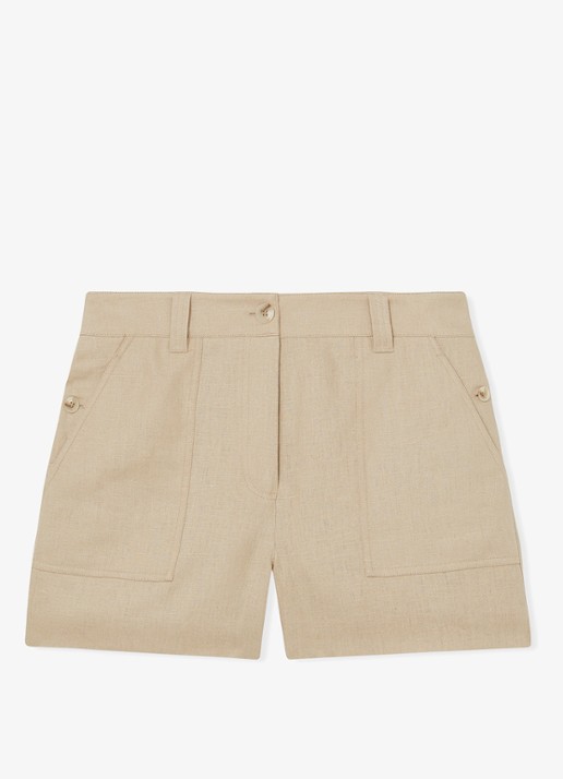 Reiss ASHBY Linen Shorts - voorkant beige