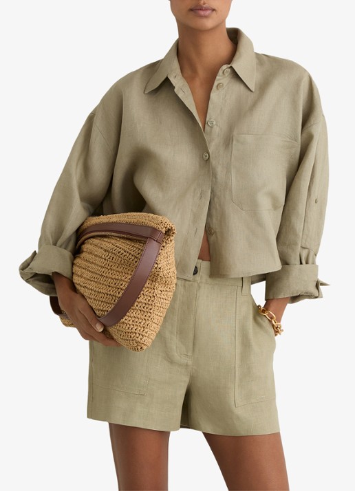 Reiss ASHBY Linen Shorts - detail 5 lindegroen